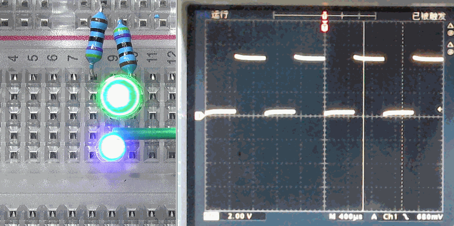 用实验讲解：巧用1个GPIO控制2个LED显示4种状态